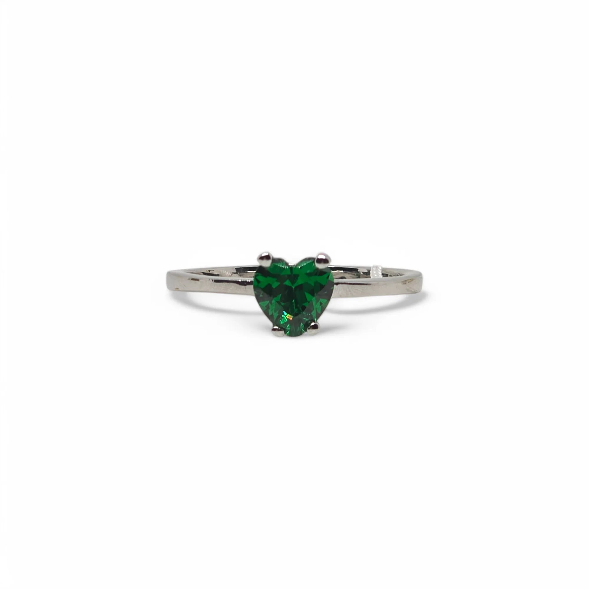 Anello iGold in Oro Bianco 9ct con Zircone Verde a Cuore