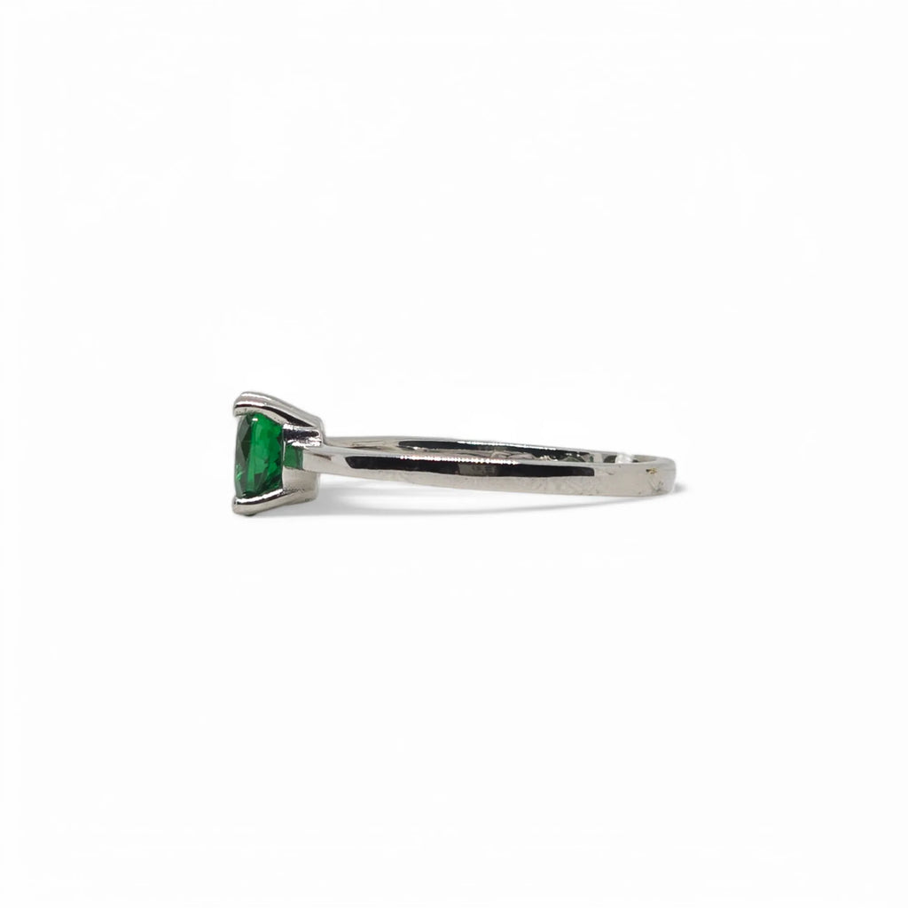 Anello iGold in Oro Bianco 9ct con Zircone Verde a Cuore