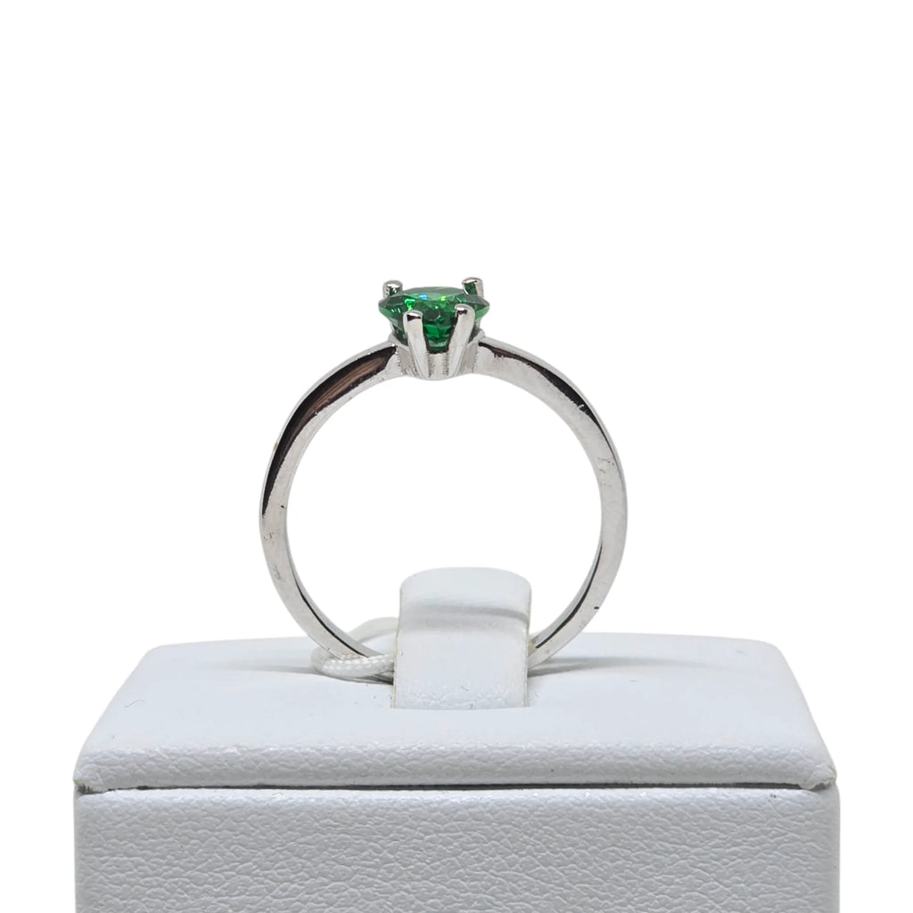 Anello iGold in Oro Bianco 9ct con Zircone Verde a Cuore