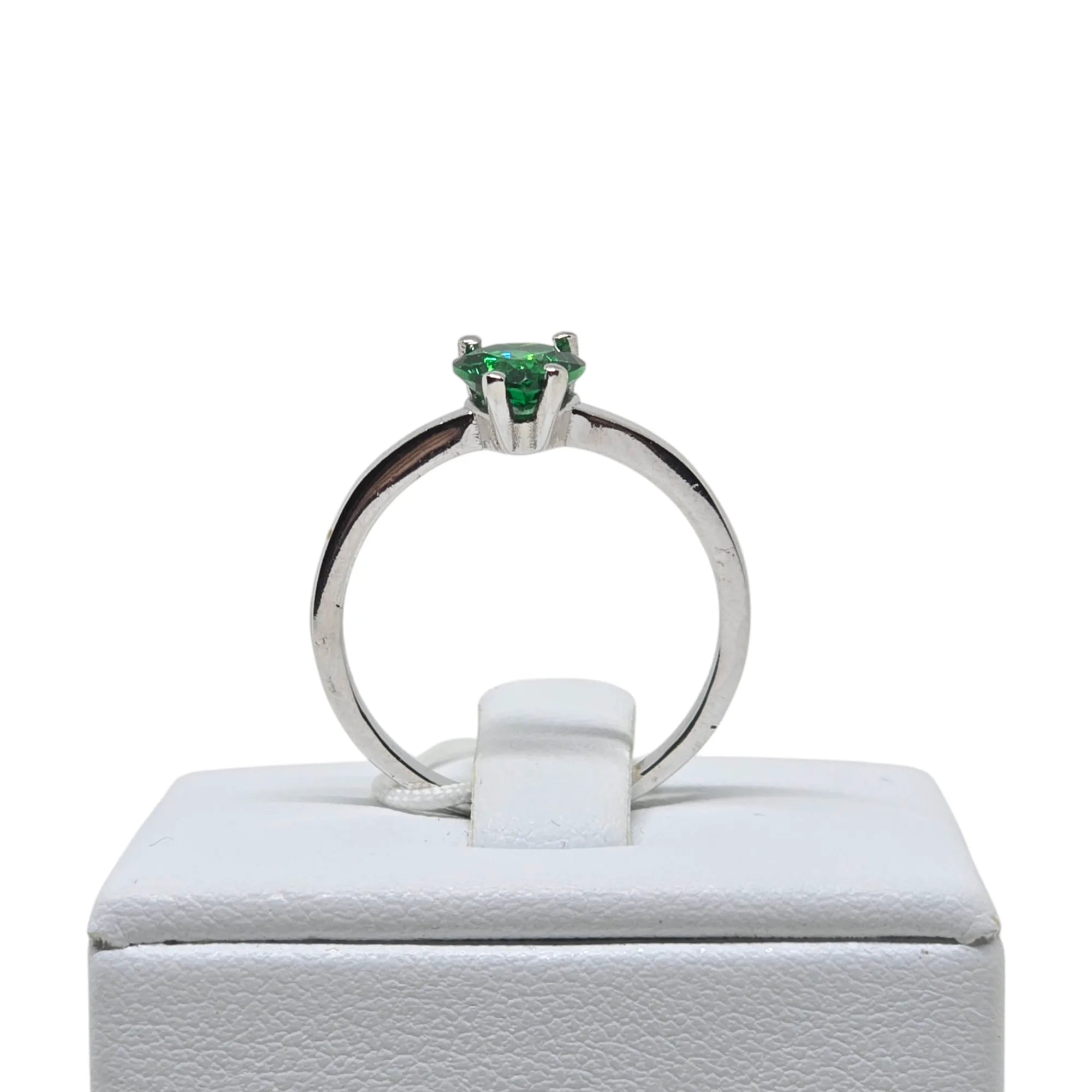 Anello iGold in Oro Bianco 9ct con Zircone Verde a Cuore