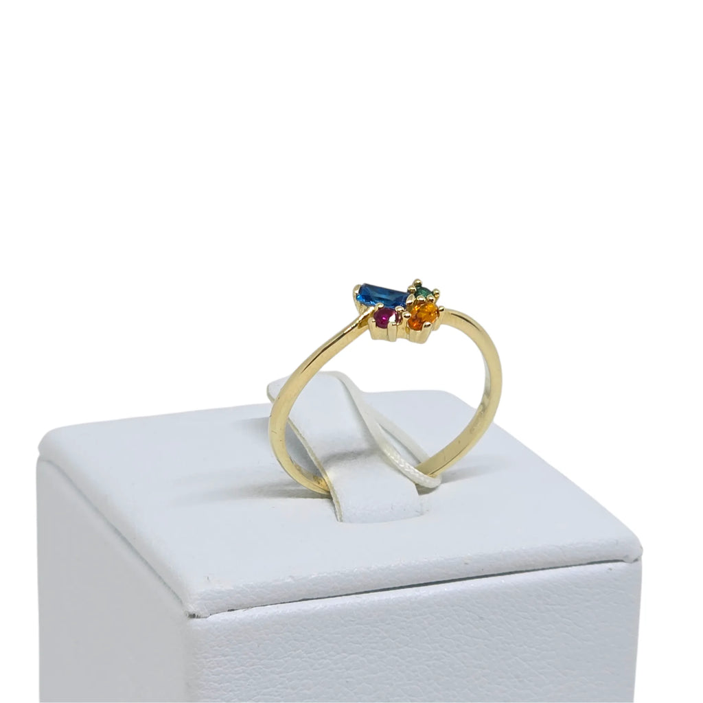 iGold Ring aus 9 Karat Gelbgold mit 4 farbigen Zirkonias