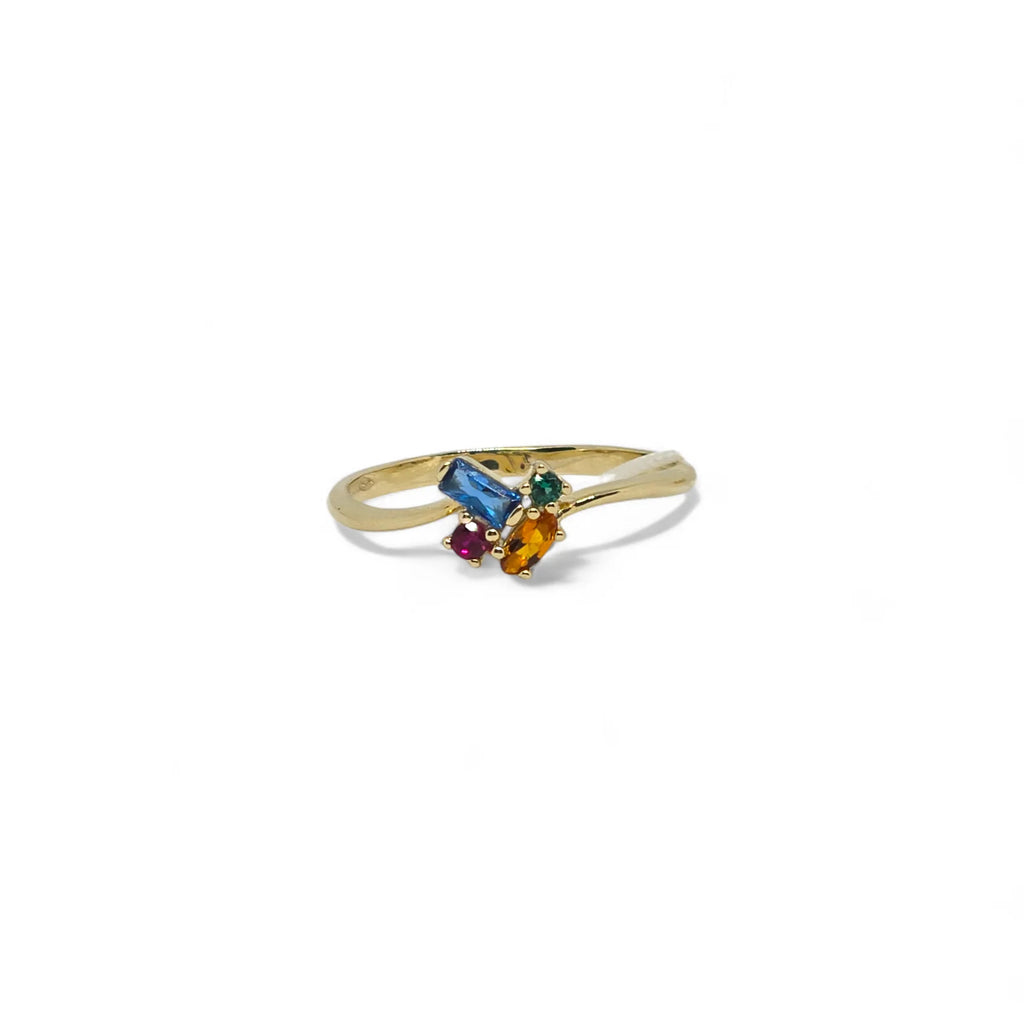 iGold Ring aus 9 Karat Gelbgold mit 4 farbigen Zirkonias