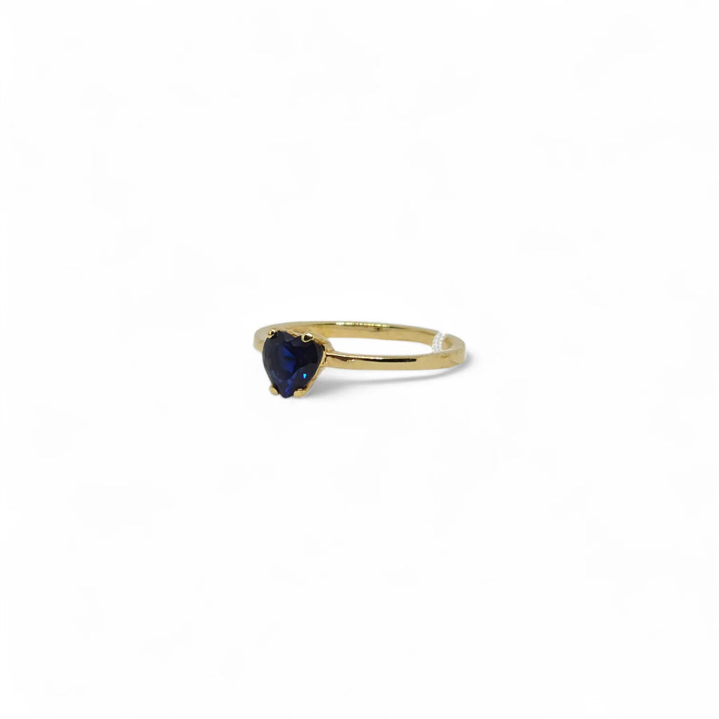 Anello iGold in Oro Giallo 9ct con Zircone Blu a Forma di Cuore