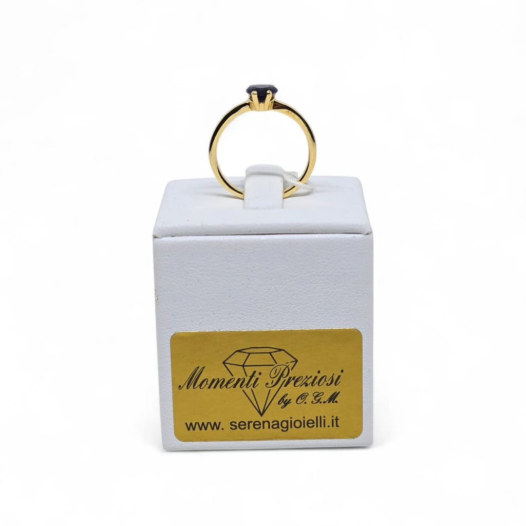 Anello iGold in Oro Giallo 9ct con Zircone Blu a Forma di Cuore