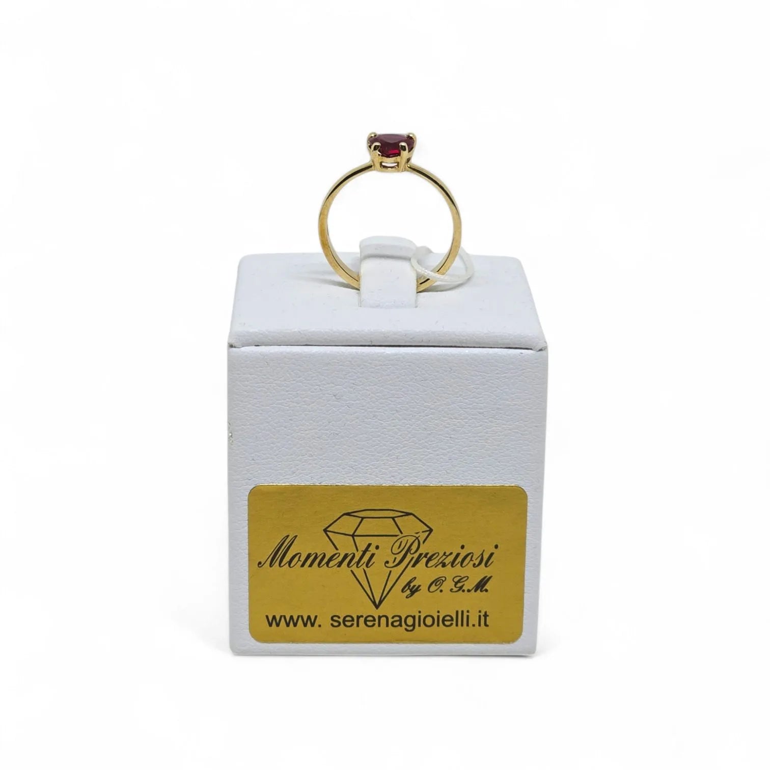 Anello iGold in Oro Giallo 9ct con Zircone Rosso a Forma di Cuore