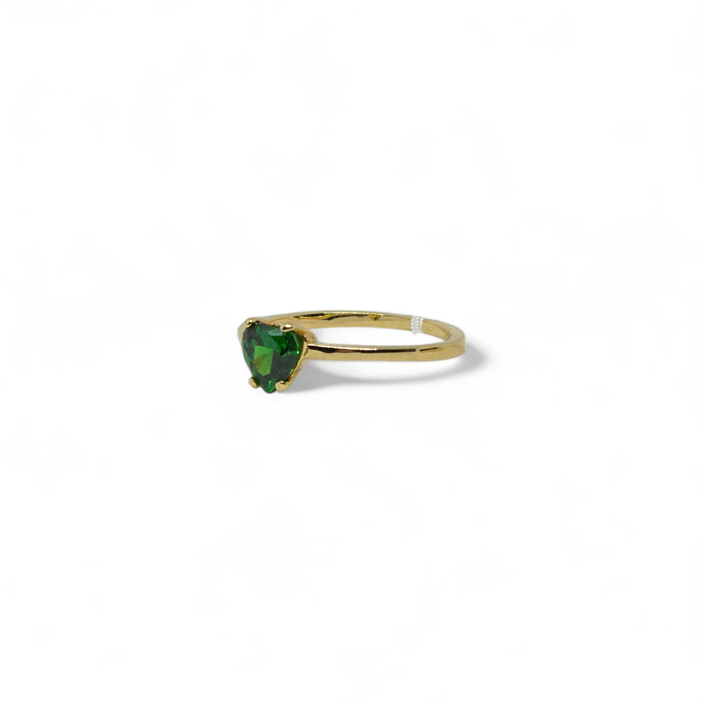 Anello iGold in Oro Giallo 9ct con Zircone Verde a Forma di Cuore