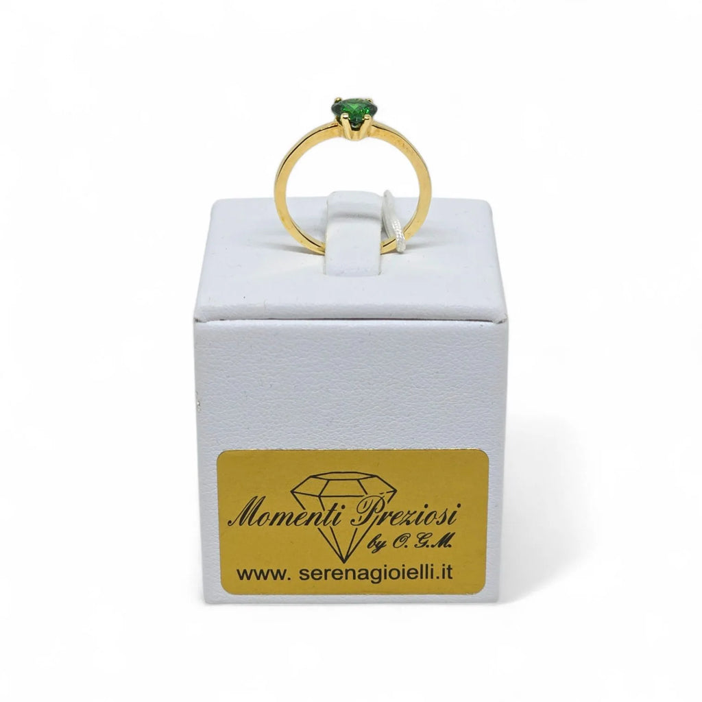 Anello iGold in Oro Giallo 9ct con Zircone Verde a Forma di Cuore