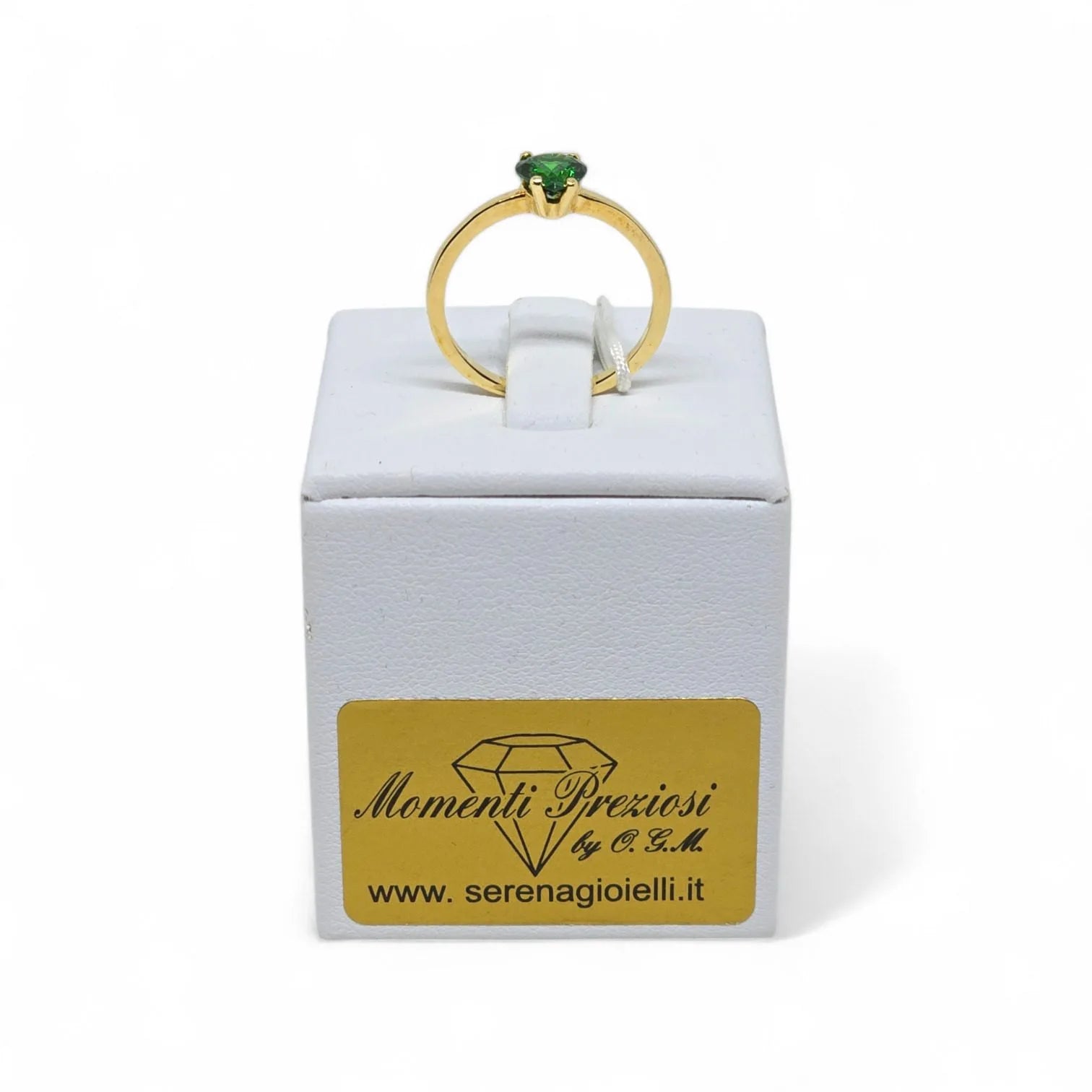 Anello iGold in Oro Giallo 9ct con Zircone Verde a Forma di Cuore