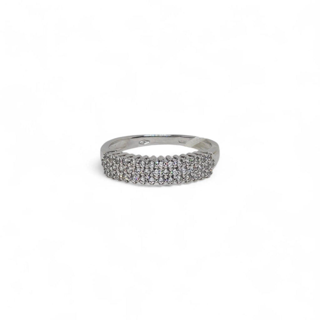 Anello iGold mezza Veretta in Oro Bianco 9ct con Zirconi Bianchi