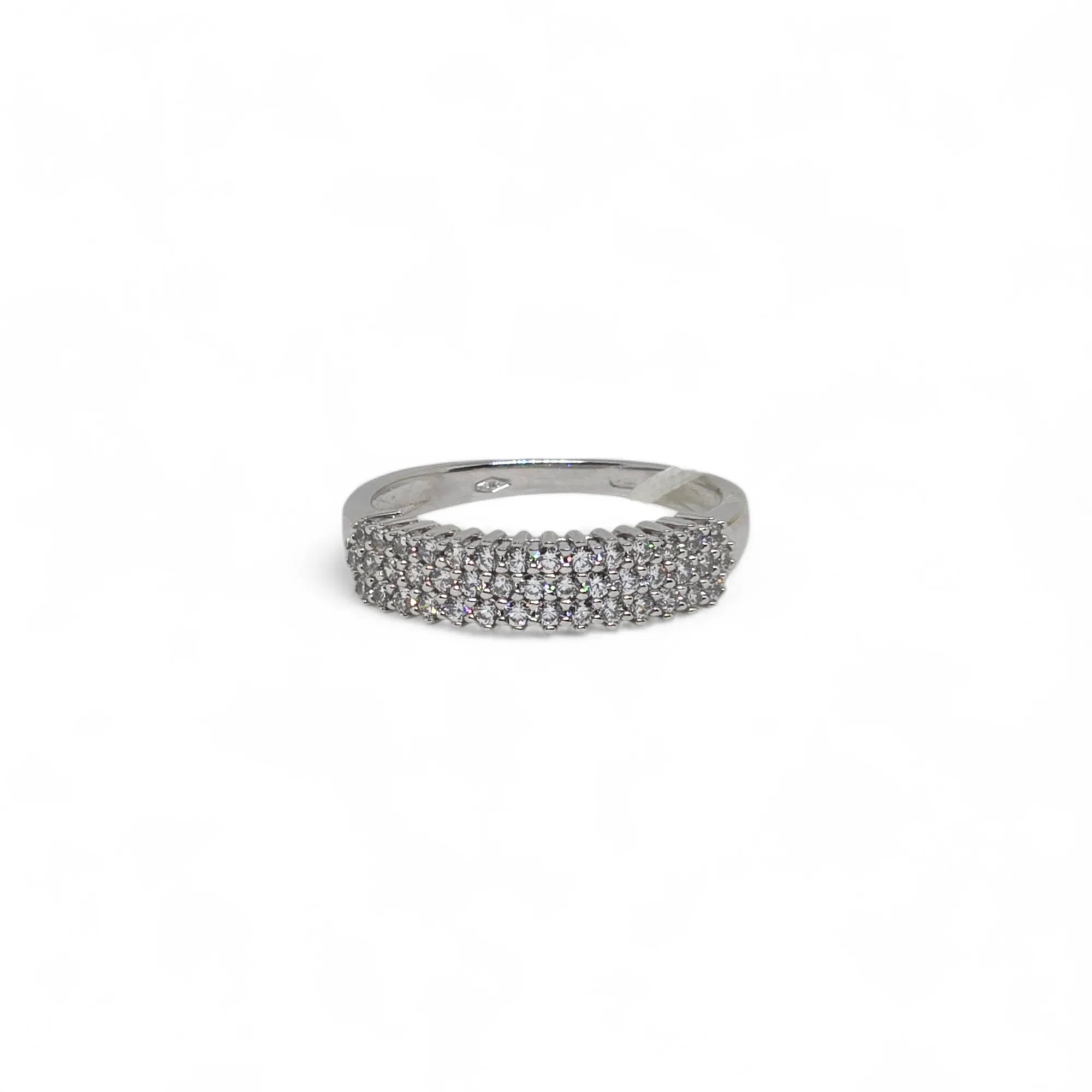 Anello iGold mezza Veretta in Oro Bianco 9ct con Zirconi Bianchi