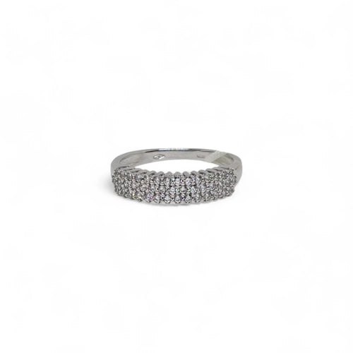 Anello iGold mezza Veretta in Oro Bianco 9ct con Zirconi Bianchi