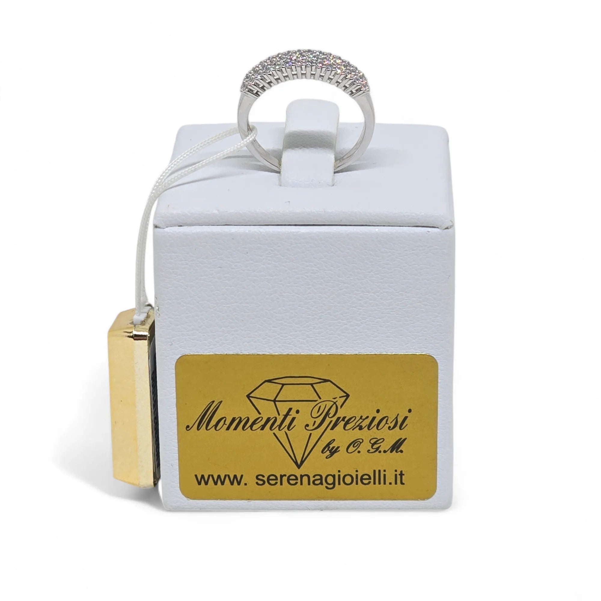 Anello iGold mezza Veretta in Oro Bianco 9ct con Zirconi Bianchi