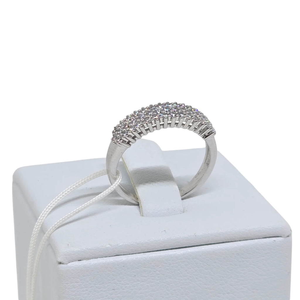 Anello iGold mezza Veretta in Oro Bianco 9ct con Zirconi Bianchi