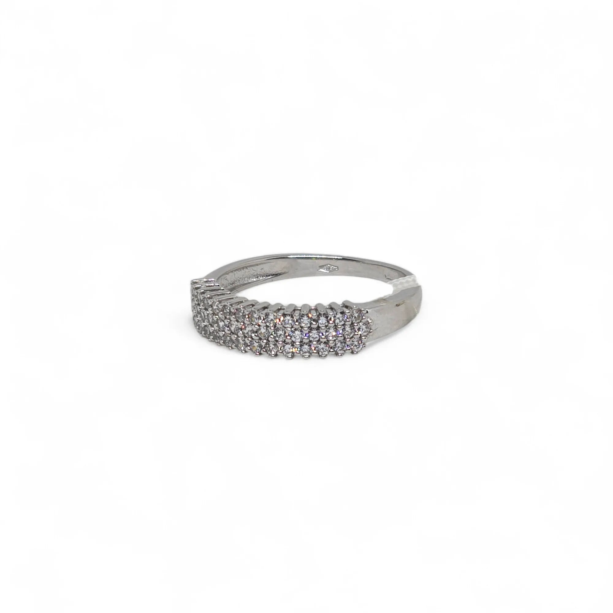 Anello iGold mezza Veretta in Oro Bianco 9ct con Zirconi Bianchi