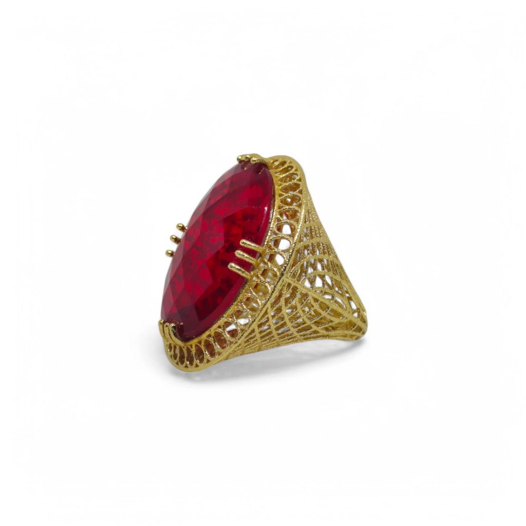 Anello in Oro 18kt con Pietra Rossa Eleganza e Raffinatezza con Lavorazione Filigranata