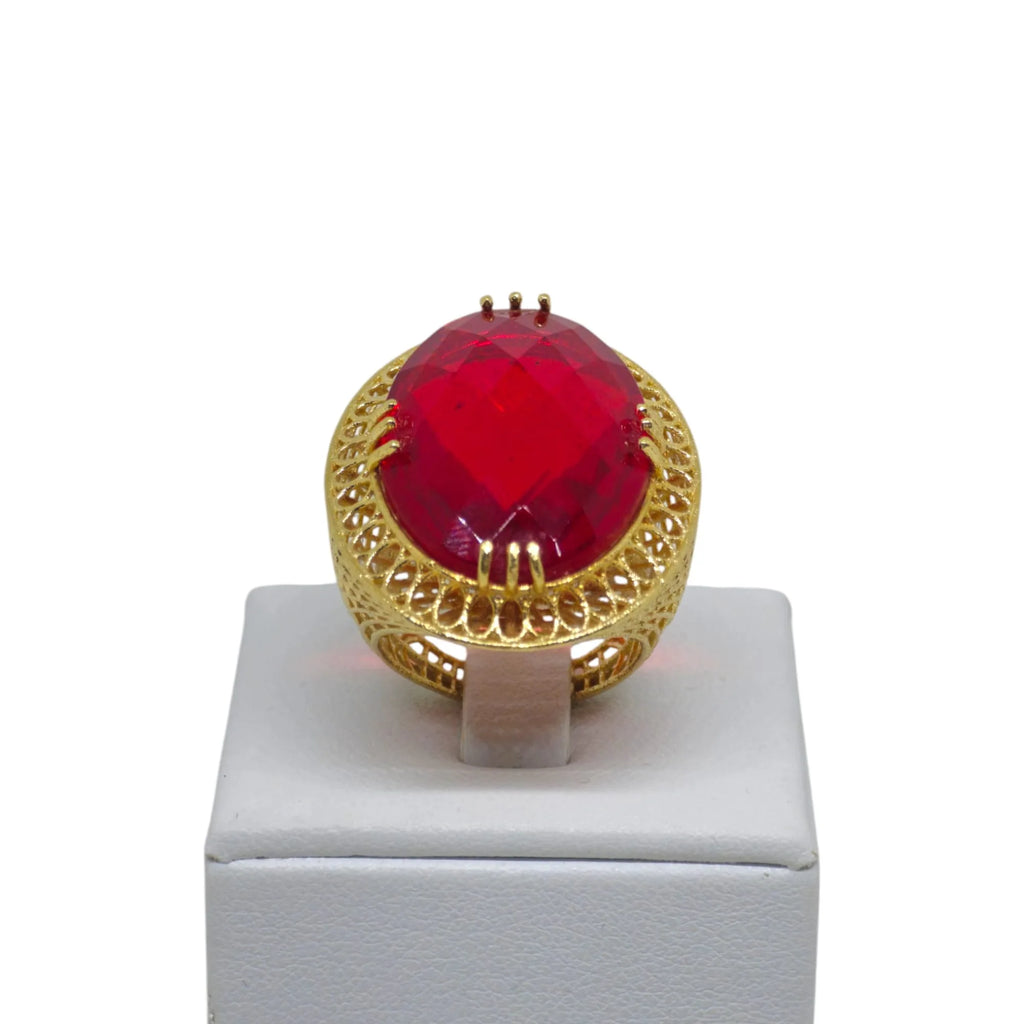 Anello in Oro 18kt con Pietra Rossa Eleganza e Raffinatezza con Lavorazione Filigranata