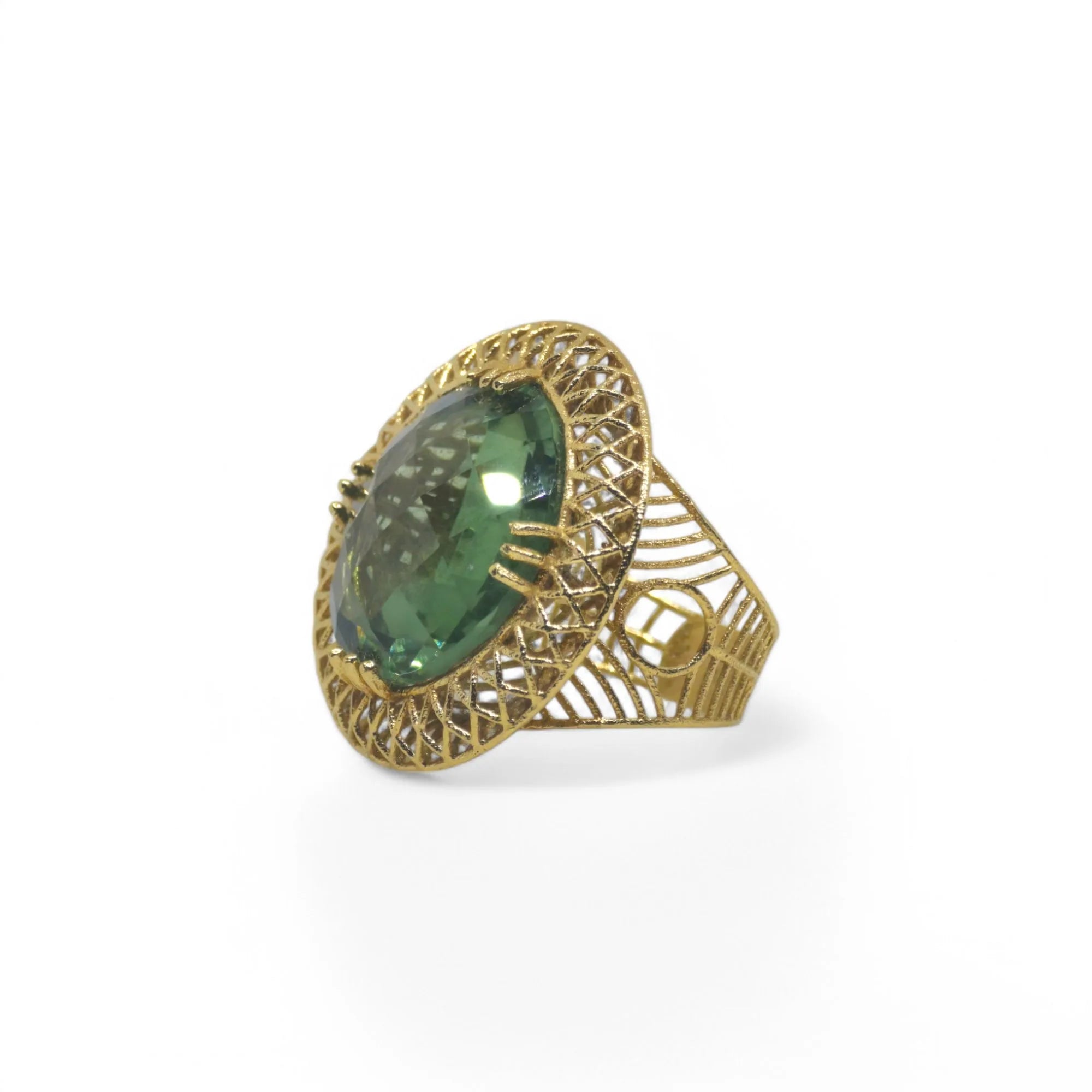 Anello in Oro 18kt con Pietra Verde Eleganza e Raffinatezza con Lavorazione Filigranata