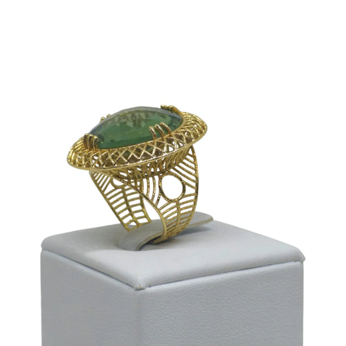 Anello in Oro 18kt con Pietra Verde Eleganza e Raffinatezza con Lavorazione Filigranata