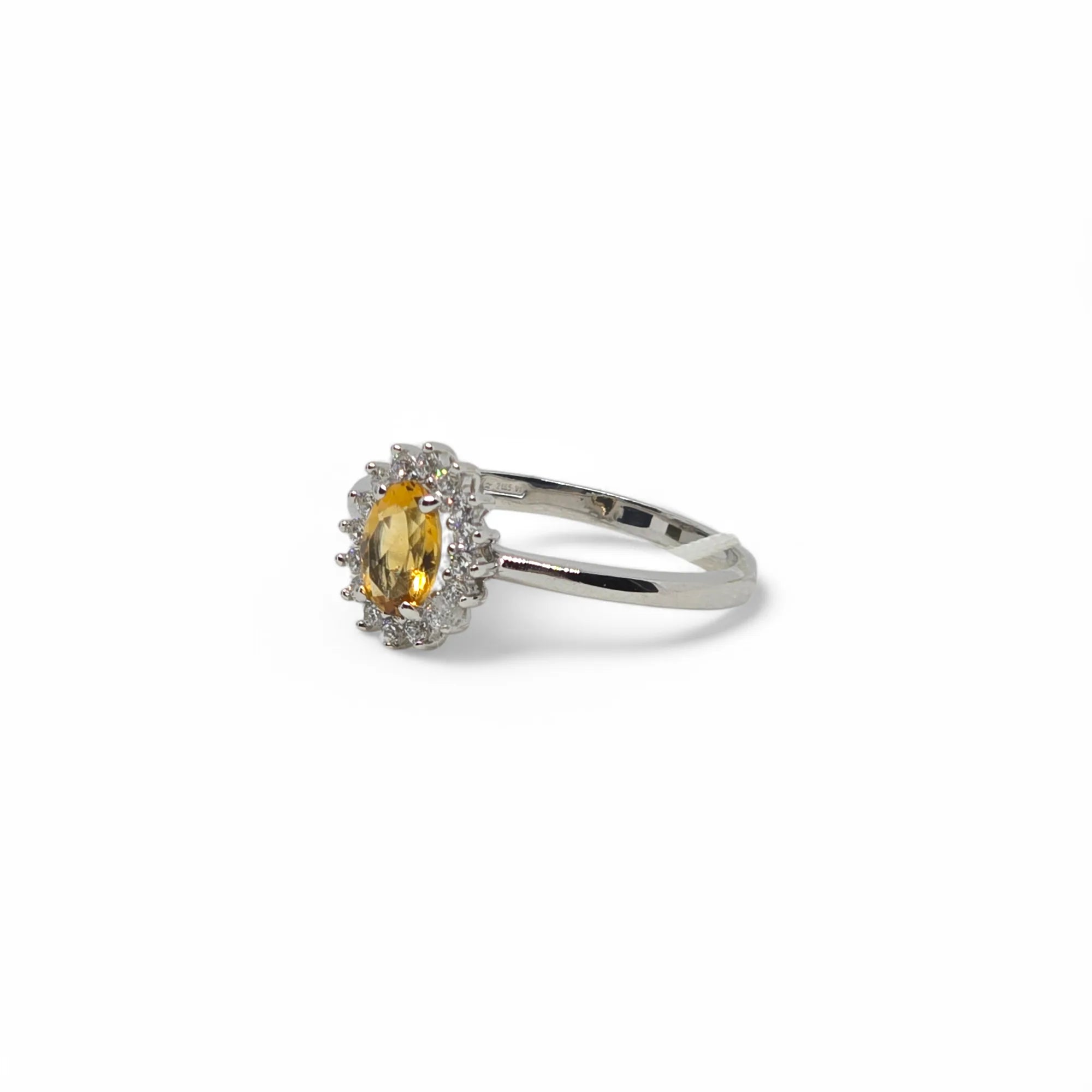Anello in Oro Bianco 9K con Zircone Giallo Ovale