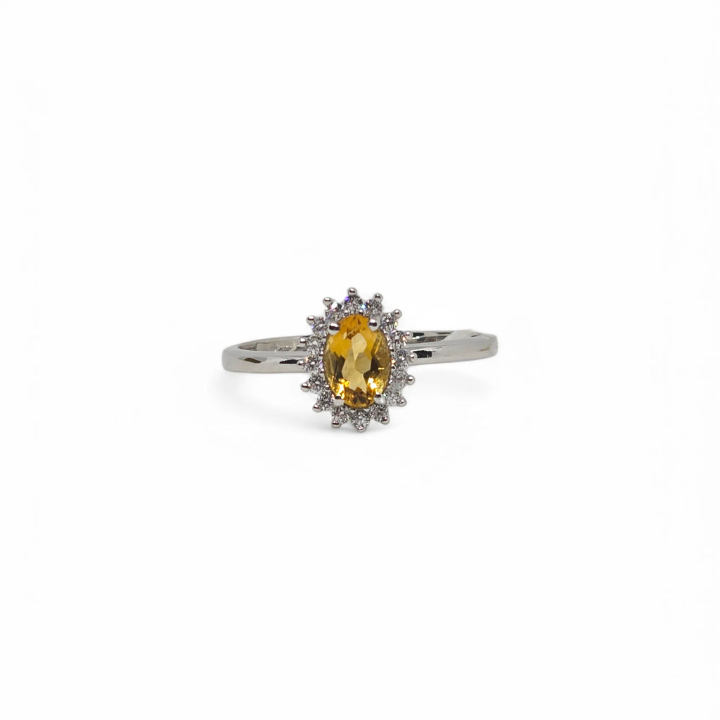 Anello in Oro Bianco 9K con Zircone Giallo Ovale