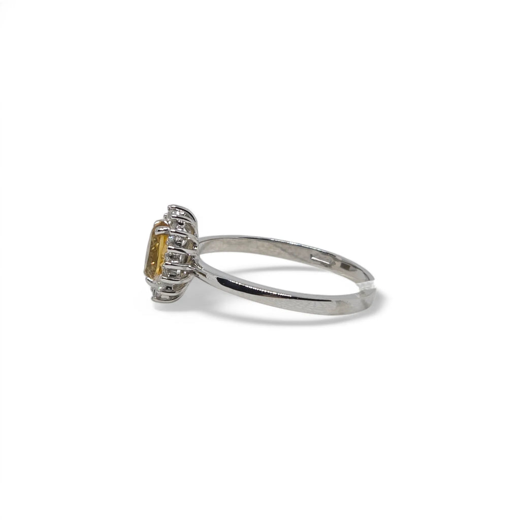 Anello in Oro Bianco 9K con Zircone Giallo Ovale