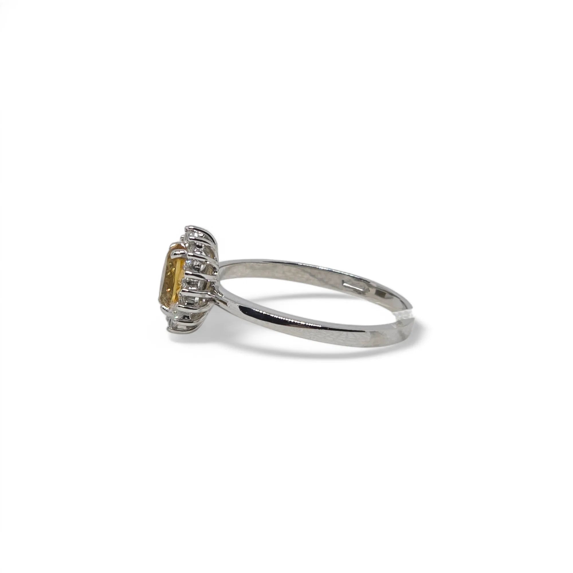 Anello in Oro Bianco 9K con Zircone Giallo Ovale