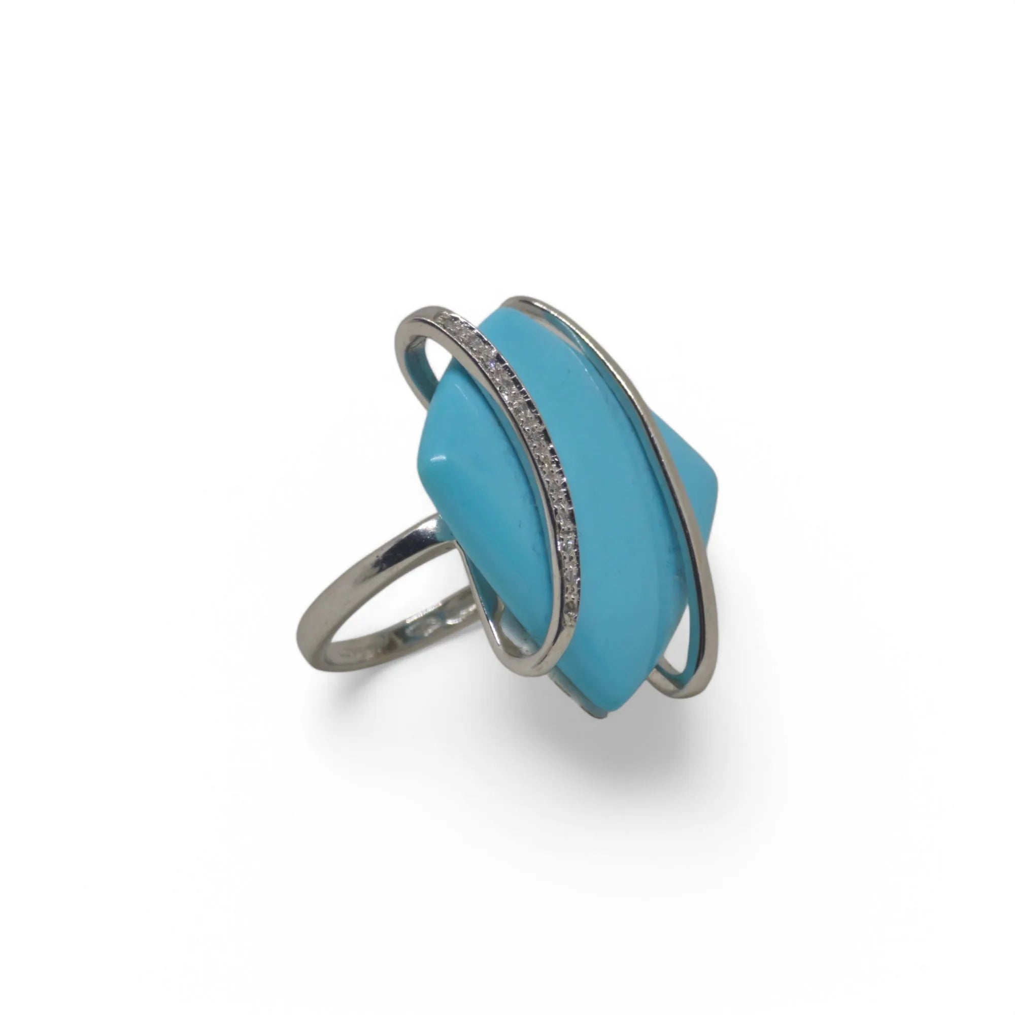 Anello in Oro Bianco con Pietra Turchese e Zirconi Eleganza e Raffinatezza
