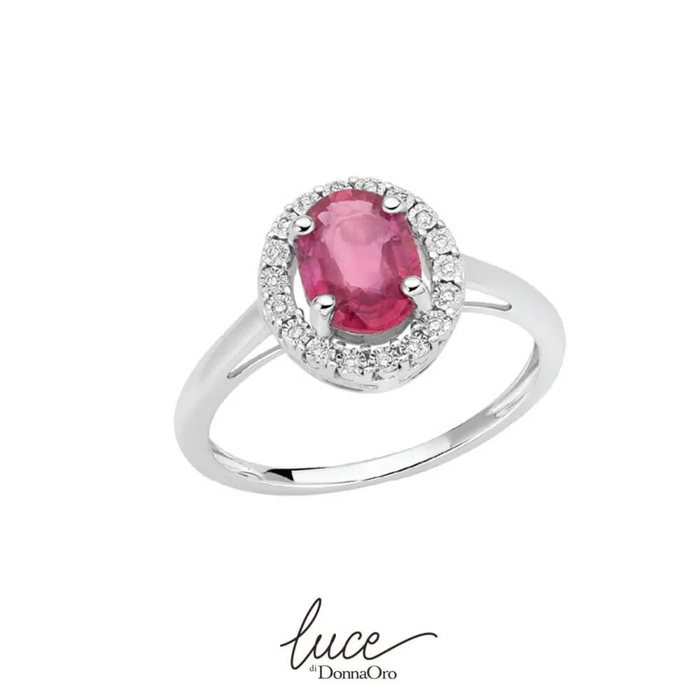 Anello in oro 18Kt con rubino e diamanti Donnaoro lar12080.006
