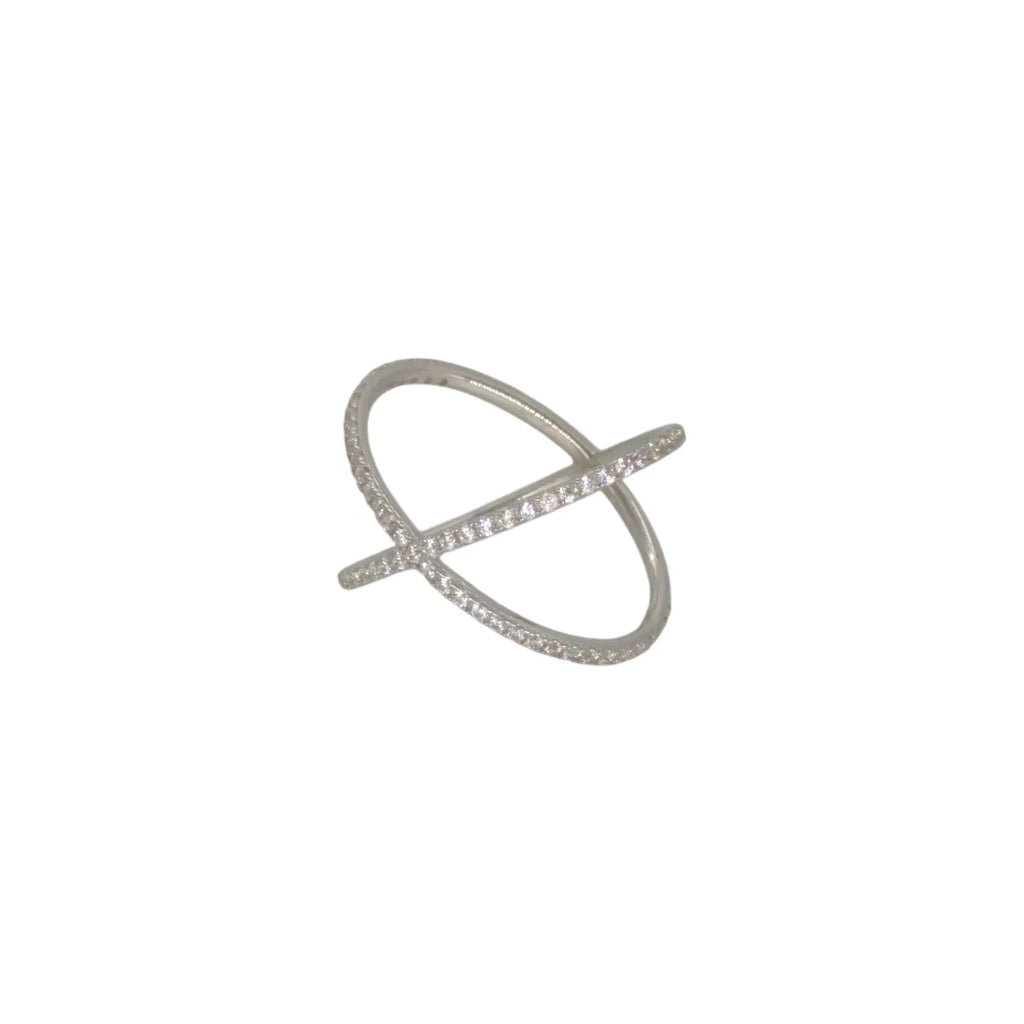 Anello in oro bianco 18kt con zirconi stile moderno