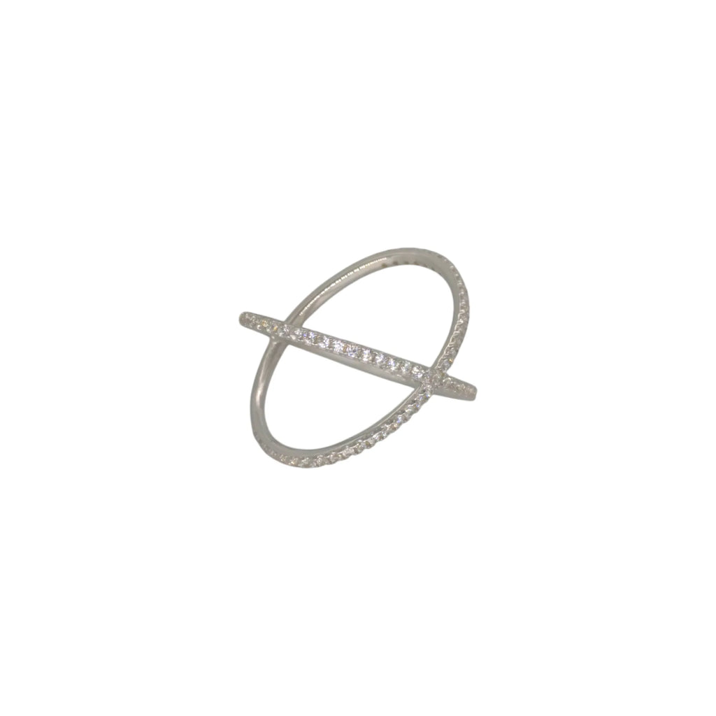 Anello in oro bianco 18kt con zirconi stile moderno