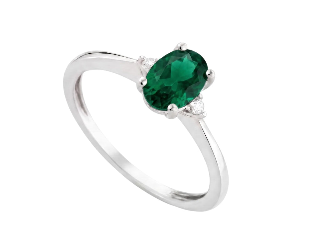Anello kioto donna in oro bianco 9kt con smeraldo