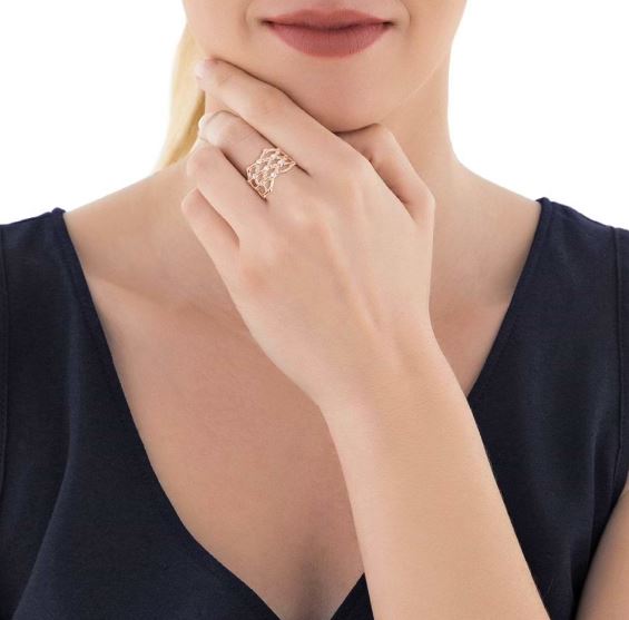 Anello regolabile big in ottone rosato e brillanti