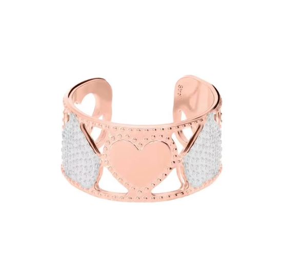 Verstellbarer Ring aus roséfarbener Bronze mit zweifarbigen Herzen