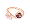 Verstellbarer Ring aus rosafarbenem Metall mit rosa Herzsteinen und Strass