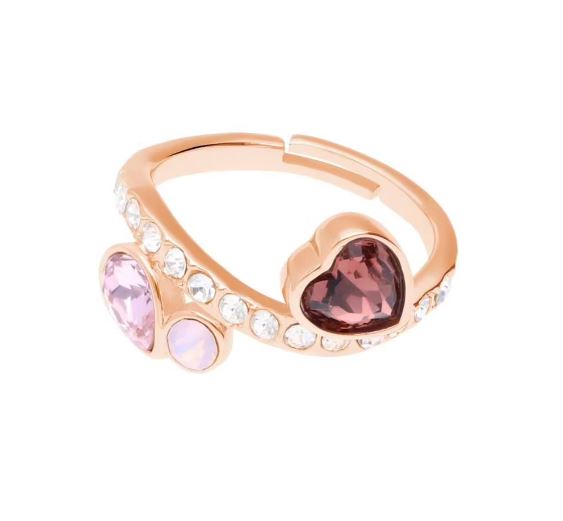 Verstellbarer Ring aus rosafarbenem Metall mit rosa Herzsteinen und Strass