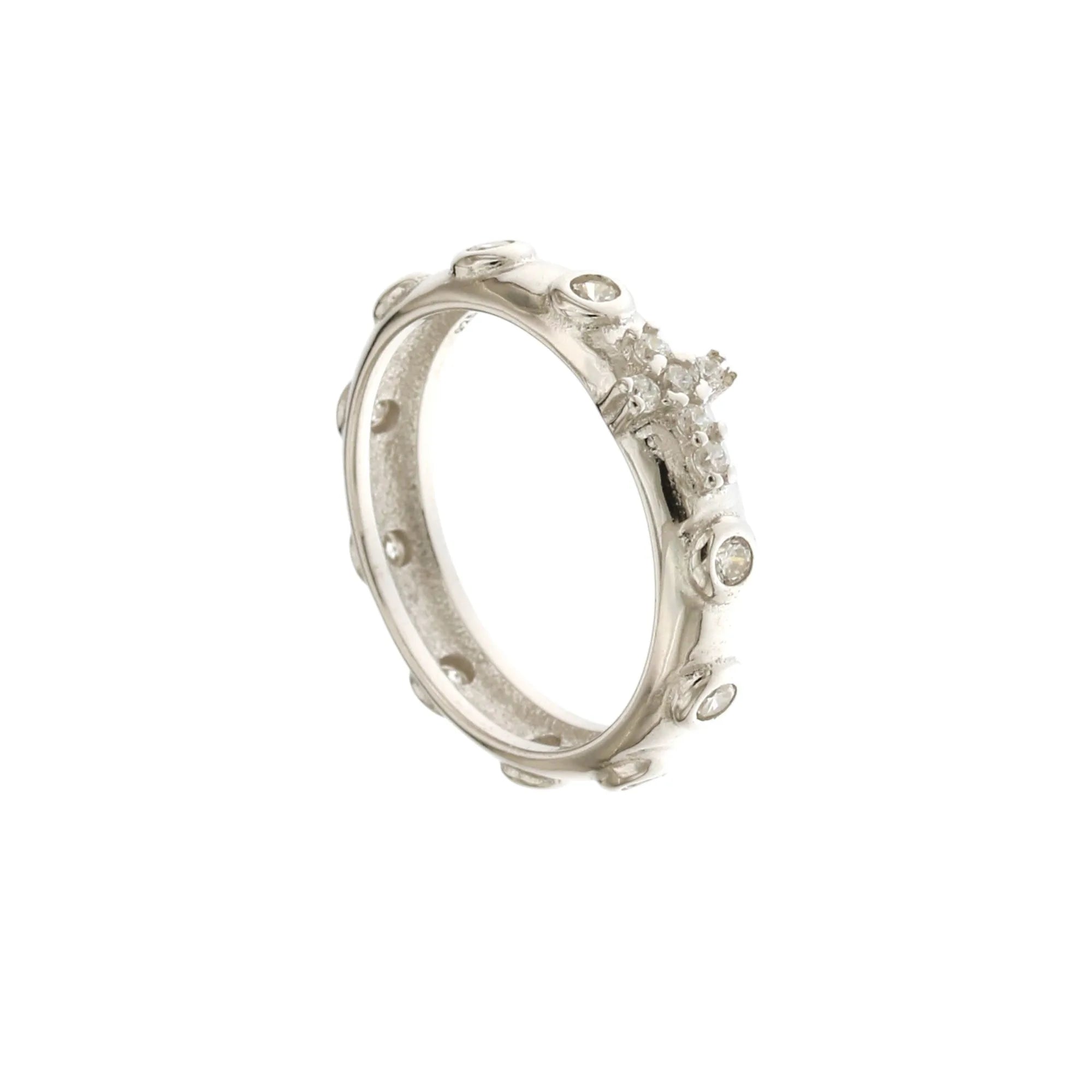 Anello rosario classico in argento con zirconi bianchi