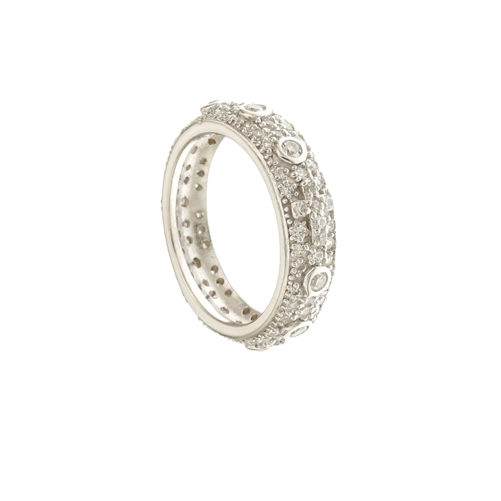 Anello rosario in argento con zirconi bianchi classico