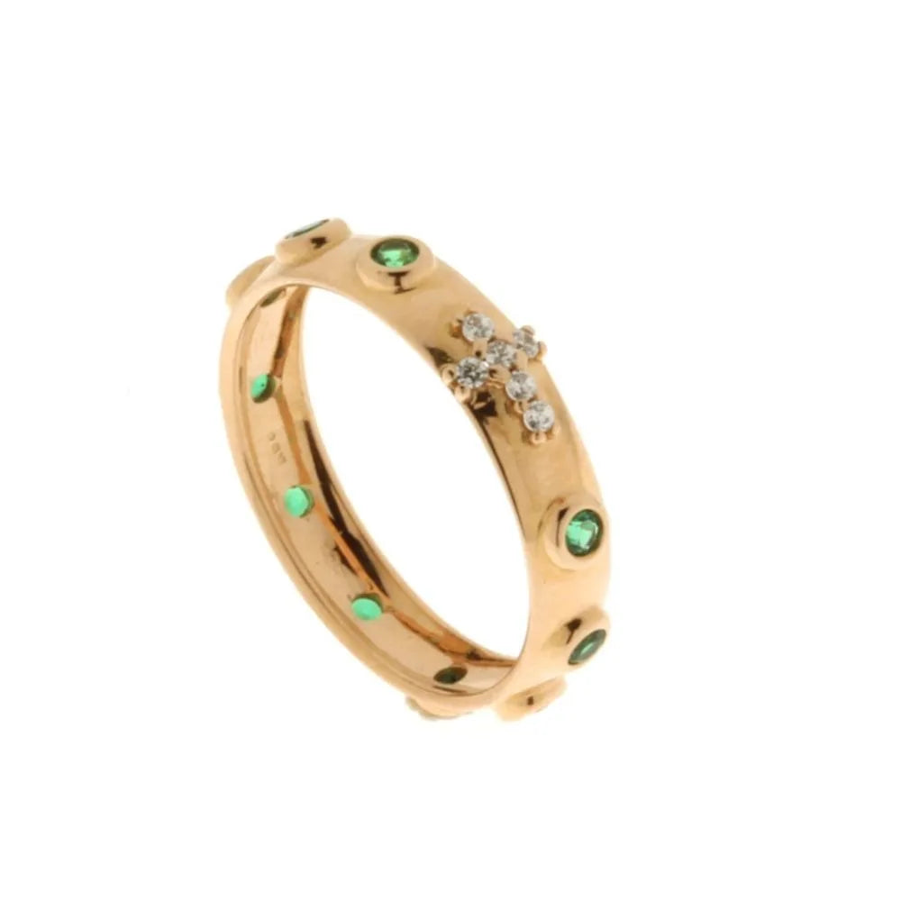 Anello rosario in oro rosa 18kt con pietre verdi