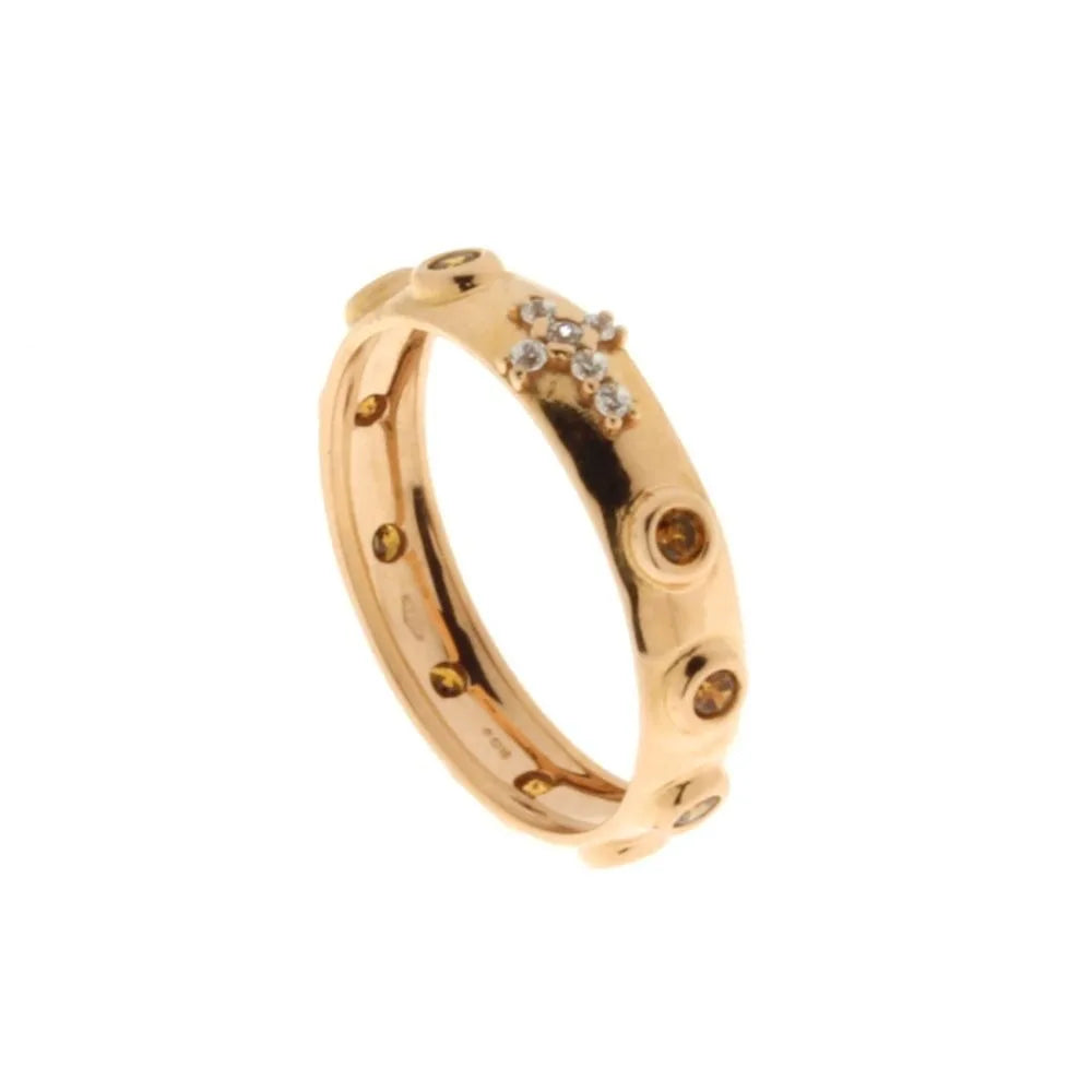 Anello rosario in oro rosa con pietre champagne e zirconi bianchi