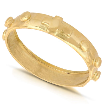 Bague unisexe en forme de rosaire poli en or jaune 750