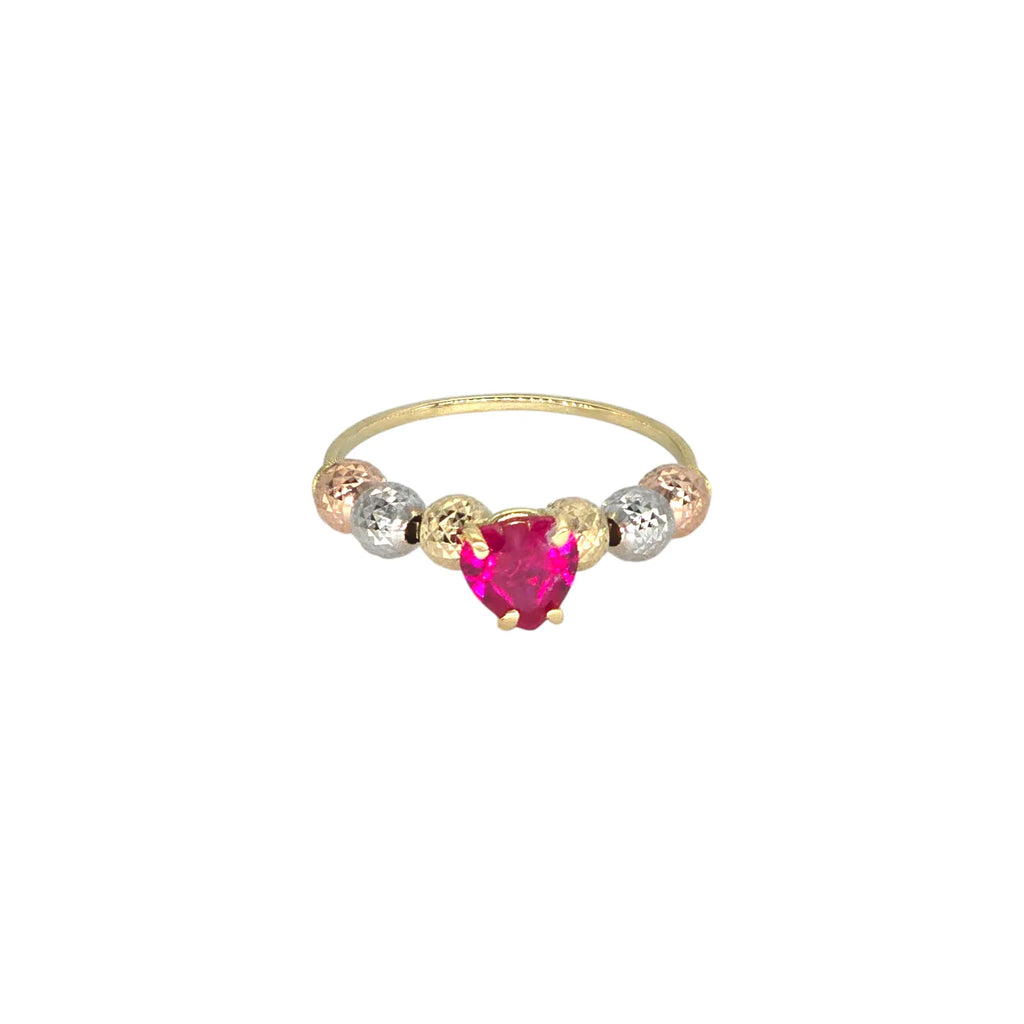 Anello sfere in Oro 18kt Pietra rossa a forma di cuore
