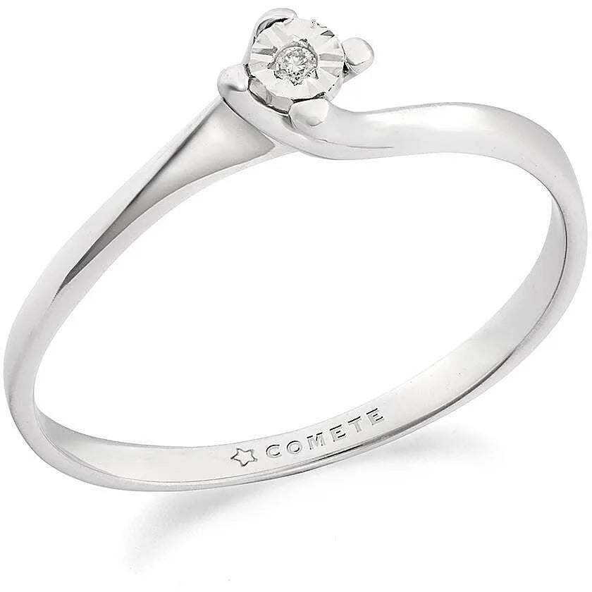 Anello solitario in oro bianco e diamante Comete