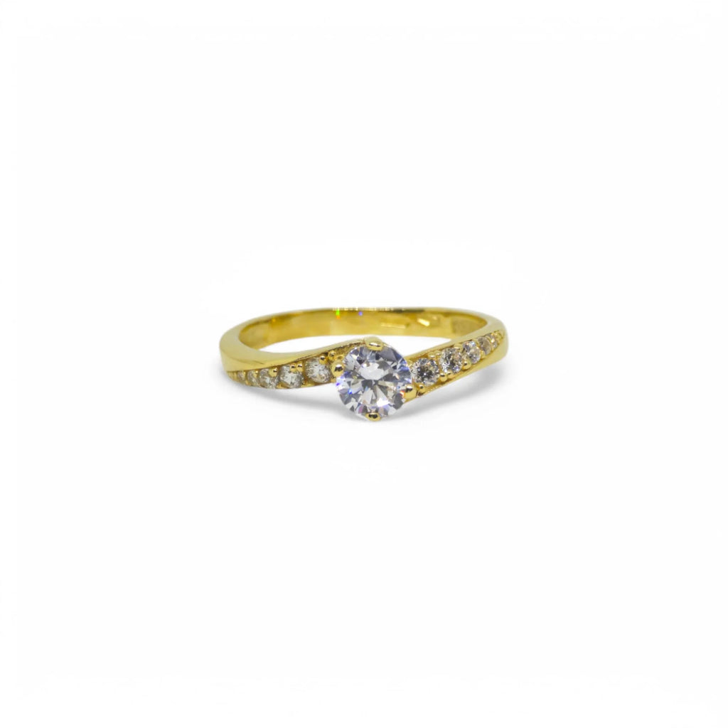 Anello solitario in oro giallo 18 carati con zirconi bianchi