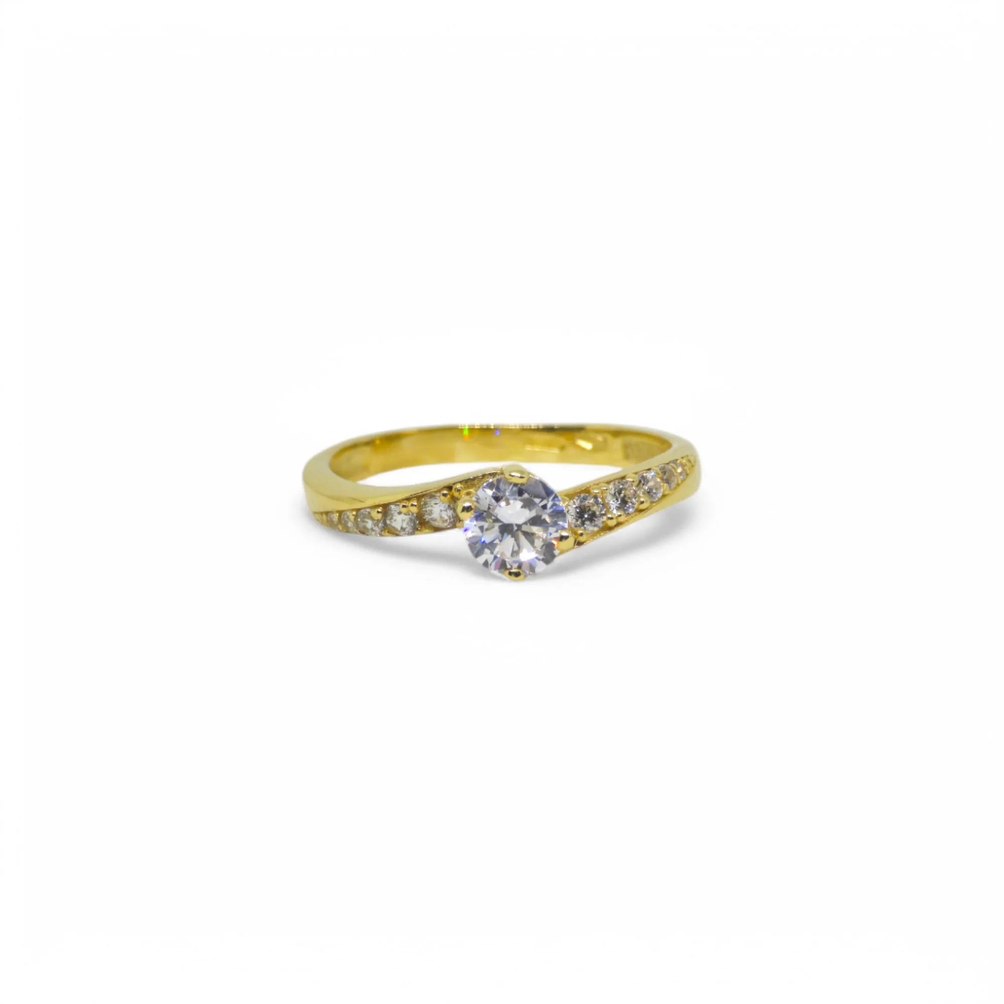 Anello solitario in oro giallo 18 carati con zirconi bianchi