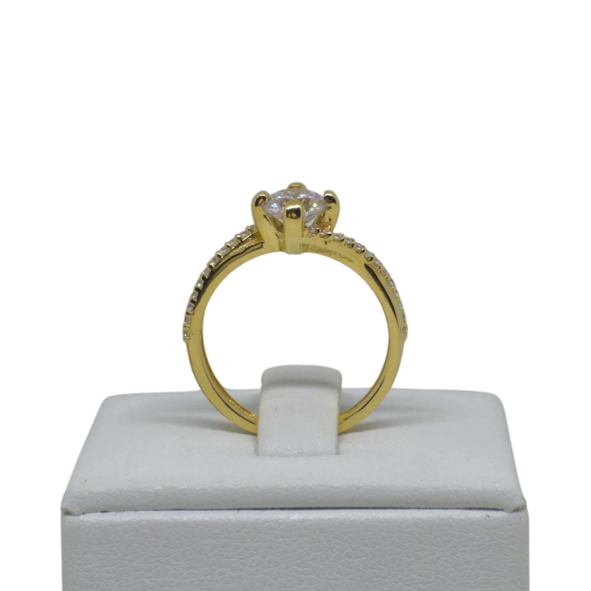 Anello solitario in oro giallo 18 carati con zirconi bianchi