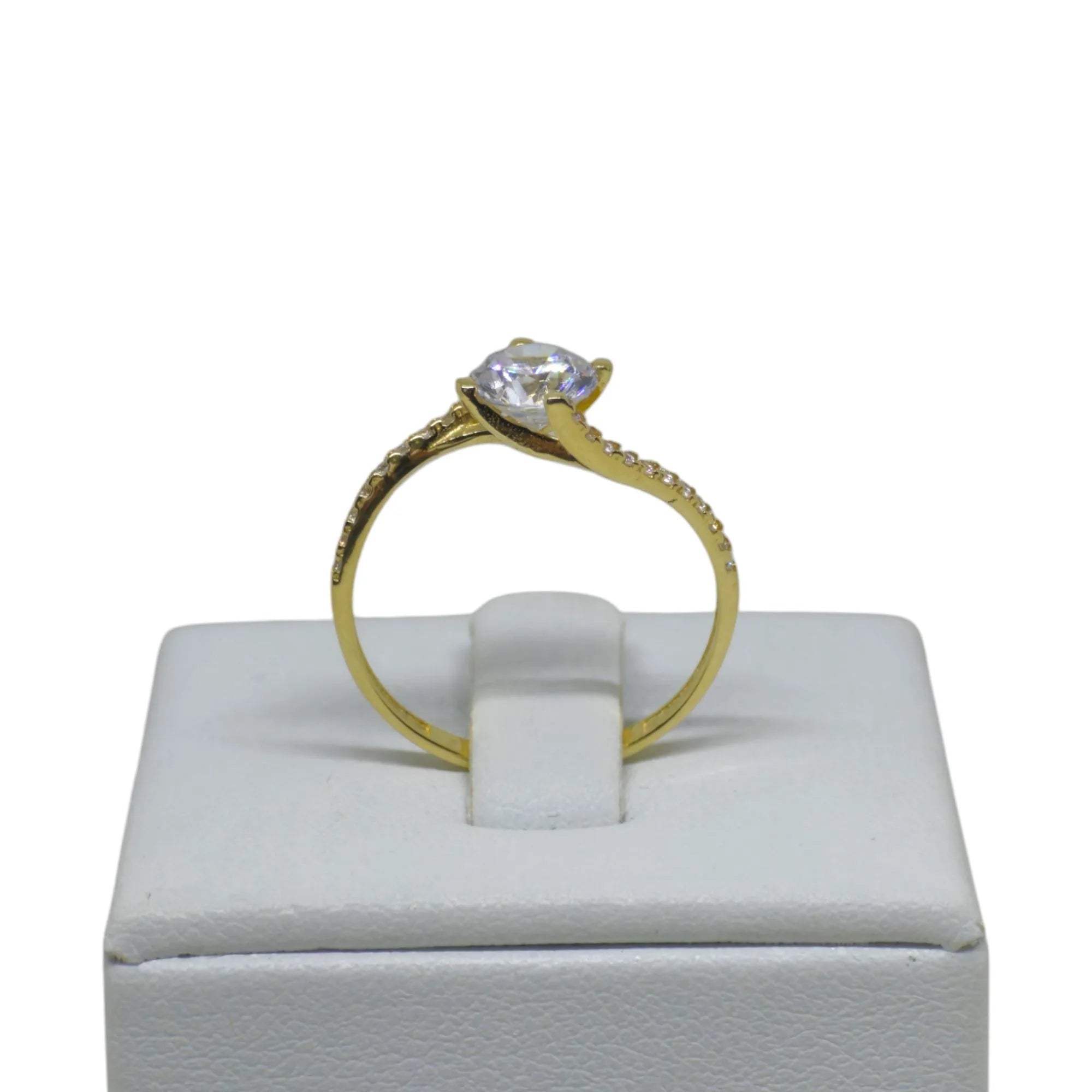 Anello solitario in oro giallo 18 carati con zirconi bianchi