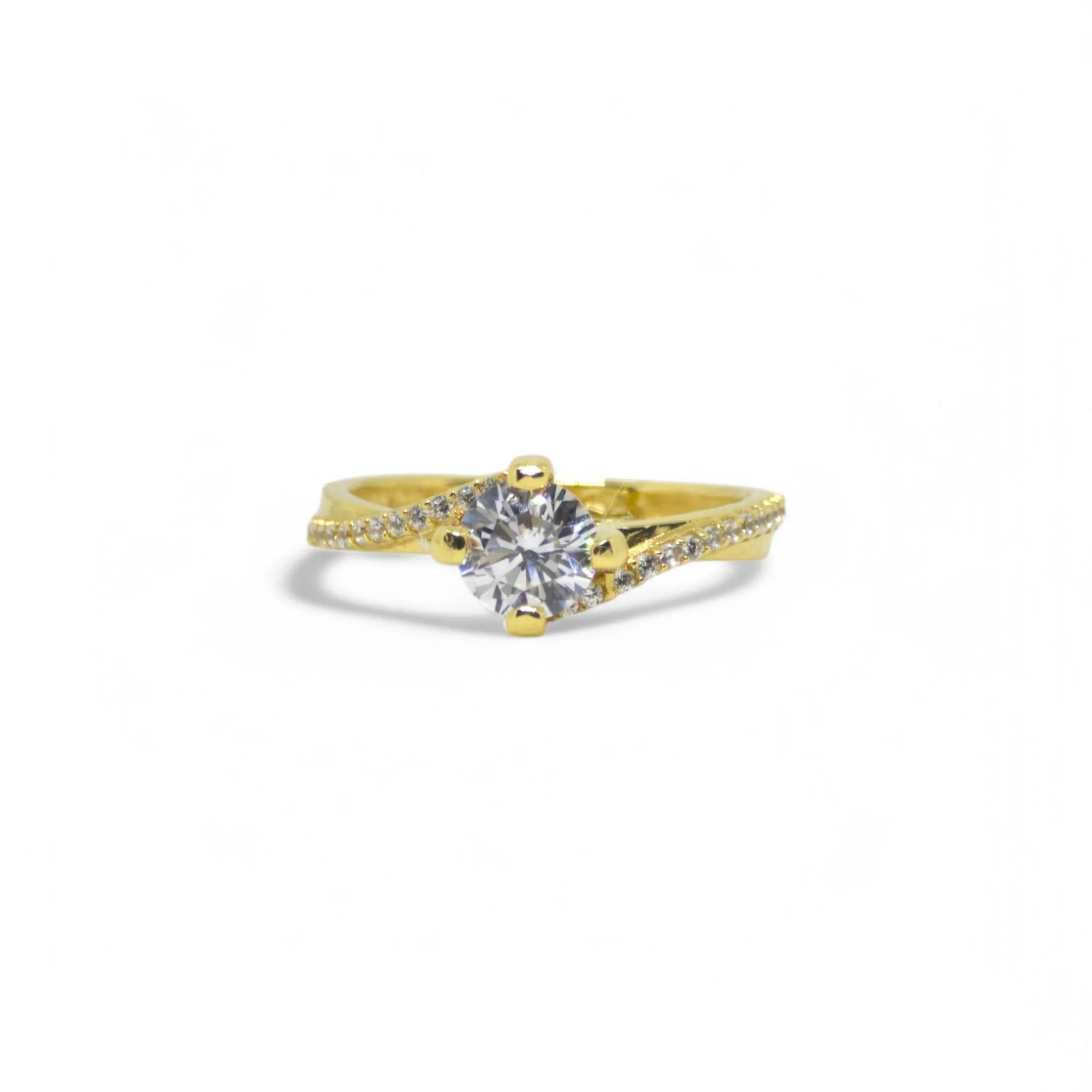 Anello solitario in oro giallo 18 carati con zirconi bianchi