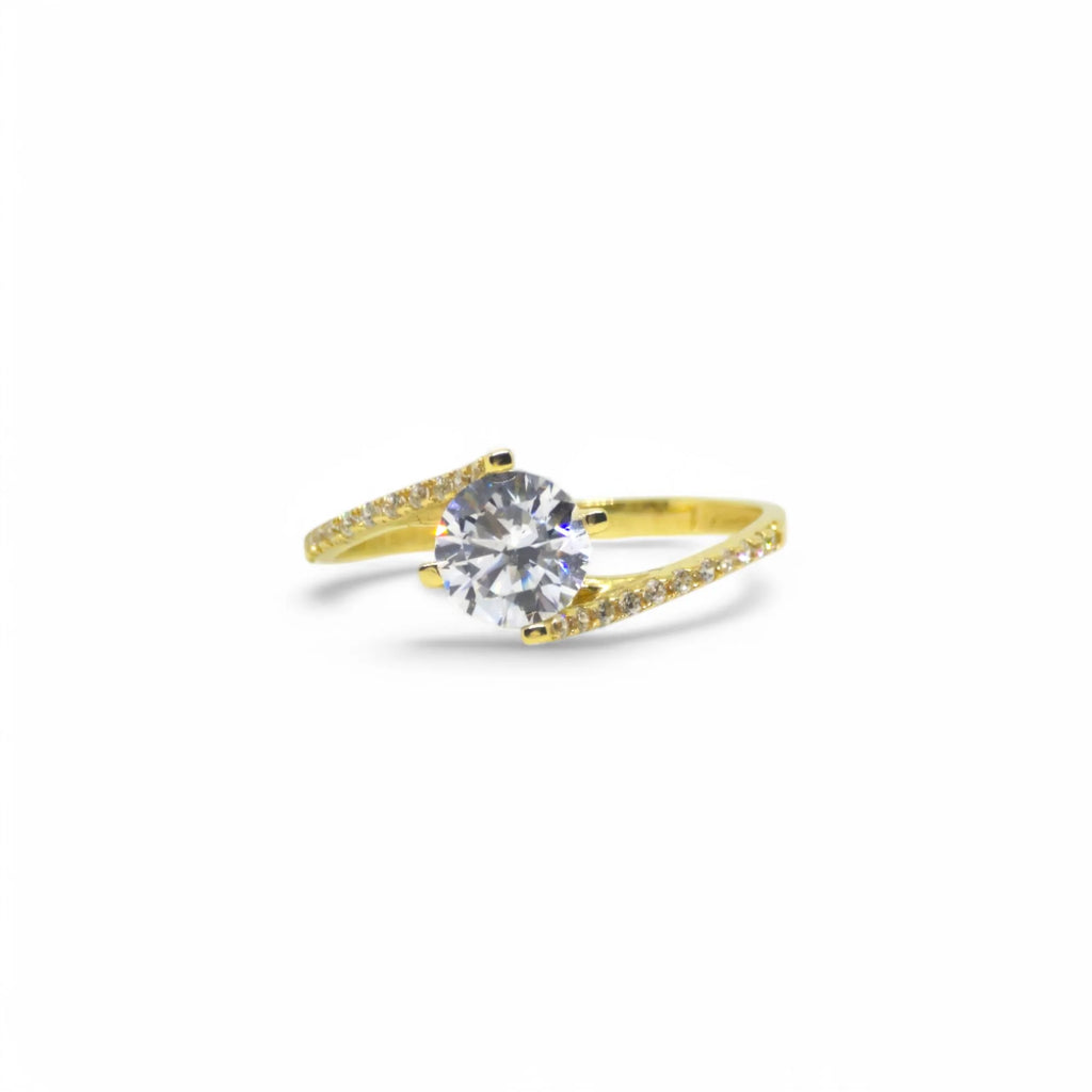 Anello solitario in oro giallo 18 carati con zirconi bianchi