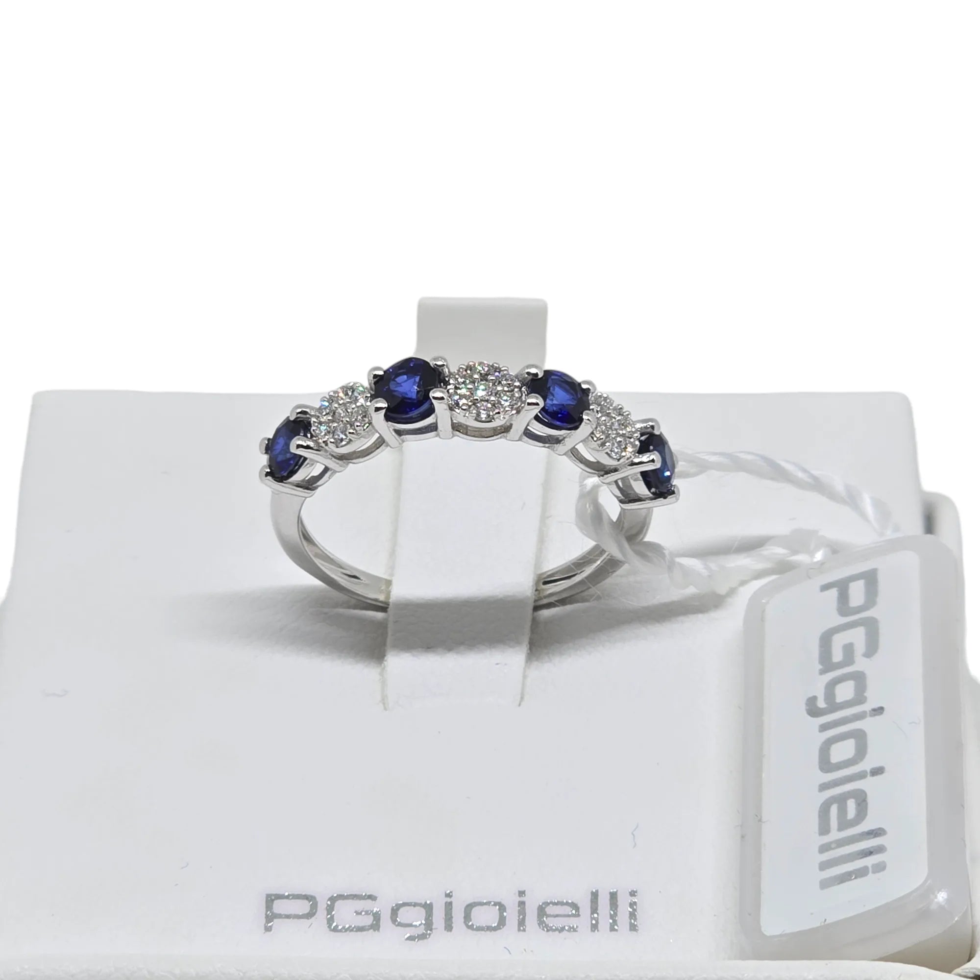 Anello veretta donna in oro 18 carati con zaffiri e diamanti Pg gioielli