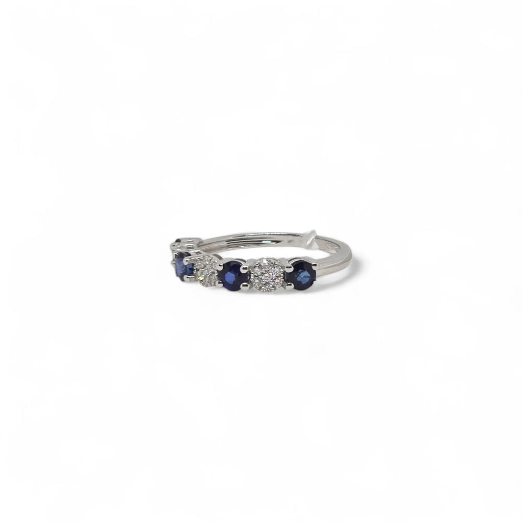 Anello veretta donna in oro 18 carati con zaffiri e diamanti Pg gioielli